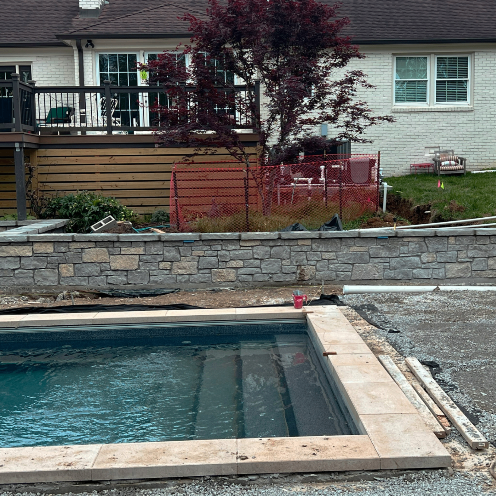 Stone installation work in progress