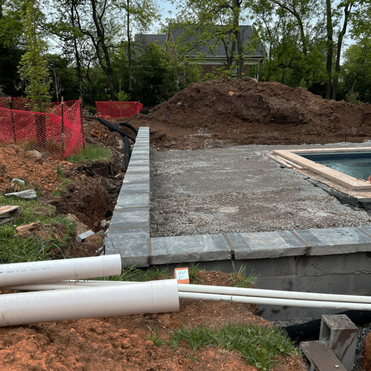 Outdoor masonry construction in progress